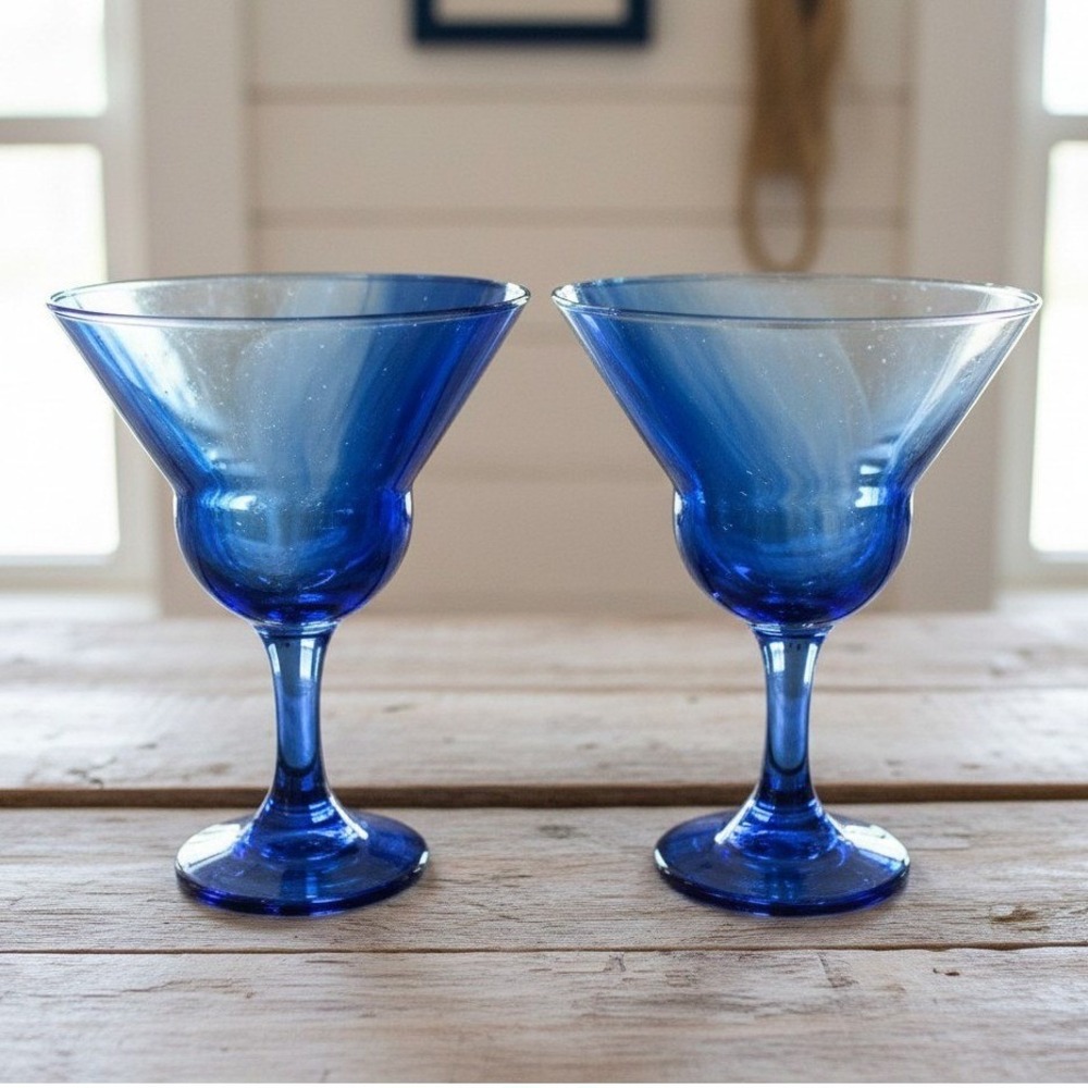 Libbey Cobalt Blue Martini Glasses, Set of 2, Stemware,‎ Marbelique Swirl Design